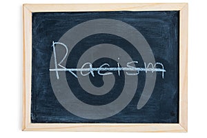 Stop racism - written on chalkboard. Concept message