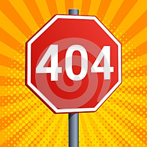 Stop red road sign 404 error raster illustration