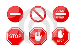 Stop red road signs. Vector isolated signs. Red vector prohibition signs isolated on white background.  Stock vector