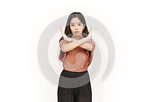 Stop Or Rejection Gesture Of Beautiful Asian Woman Isolated On White Background