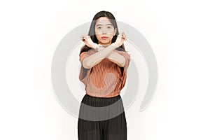 Stop or Rejection Gesture Of Beautiful Asian Woman Isolated On White Background