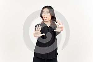 Stop or Rejection Hand Gesture of Beautiful Asian Woman Isolated On White Background