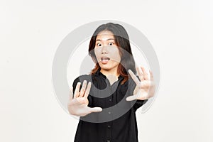 Stop or Rejection Hand Gesture of Beautiful Asian Woman Isolated On White Background