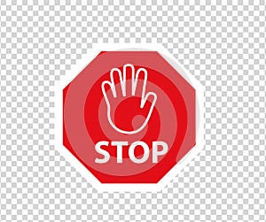 Stop road sign with hand gesture. New red do not enter traffic sign. Caution ban symbol direction sign. Warning stop signs.