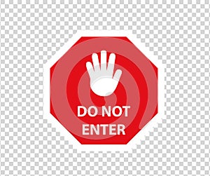 Stop road sign with hand gesture. New red do not enter traffic sign. Caution ban symbol direction sign. Warning stop signs.