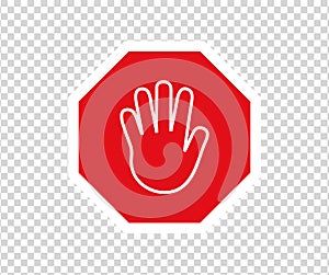 Stop road sign with hand gesture. New red do not enter traffic sign. Caution ban symbol direction sign. Warning stop signs.