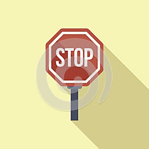 Stop road sign icon flat vector. Before railway crossing