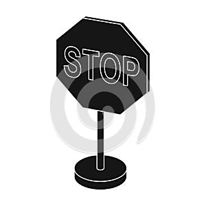 Stop road sign icon in monochrome style isolated on white background. Road signs symbol.
