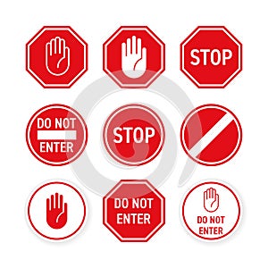 Stop road sign vector red hand enter gesture