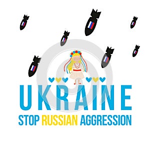 Stop Russian Aggresion. Stop War in Ukraine. Ukraine War Poster. Vector Illustration.