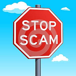 Stop Scam red road sign vector illustration