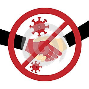 Stop shake hands, covid-19 coronavirus prevention. Handshake under forbidding sign