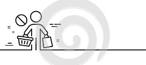 Stop shopping line icon. No panic buying sign. Minimal line pattern banner. Vector