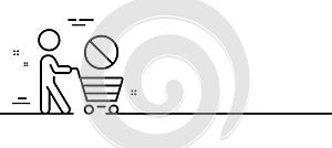 Stop shopping line icon. No panic buying sign. Minimal line pattern banner. Vector