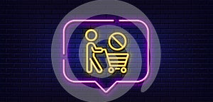 Stop shopping line icon. No panic buying sign. Neon light speech bubble. Vector