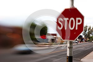 Stop Sign Blurred Traffic