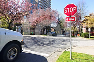 Stop sign car 4 way cross