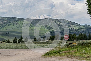 Stop Sign Crossroads in Yellowstone National Park