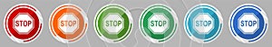 Stop, sign, danger, warning icon set, vector illustration in 6 colors options for webdesign and mobile applications, flat design