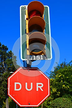 Stop sign DUR in Turkish language photo