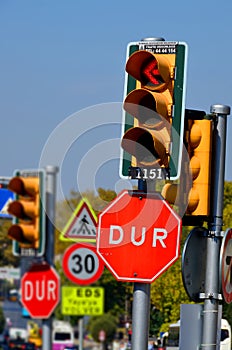 Stop sign DUR in Turkish language photo
