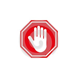 Stop sign. A forbidding sign with a man`s hand in a red octagon. Simple vector illustration on a white background