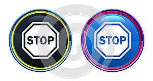 Stop sign icon artistic glassy round buton set illustration