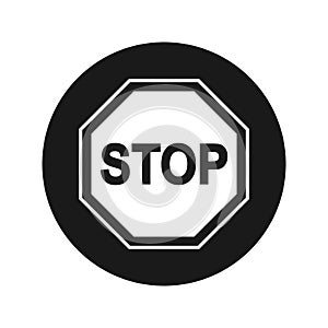 Stop sign icon flat black round button vector illustration