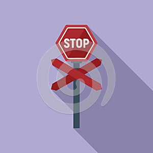 Stop sign icon flat vector. Train road