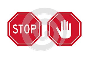 stop sign icon, Red stop and hand road signs