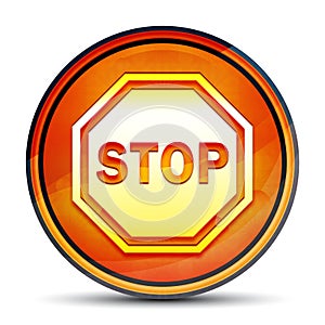 Stop sign icon shiny bright orange round button illustration