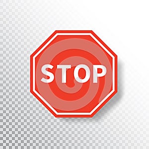 Stop sign isolated on transparent background. Red road sign. Traffic regulatory warning stop symbol. Notify drivers