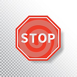 Stop sign isolated on transparent background. Red road sign. Traffic regulatory warning stop symbol. Notify drivers photo