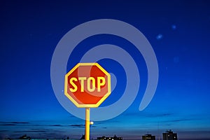 Stop sign, night scene