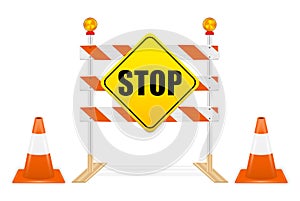 Stop sign on road block tools vector