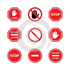 Stop sign set, traffic stop vector