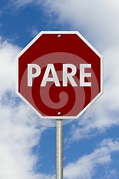 Stop Sign in Spanish Pare Sign photo