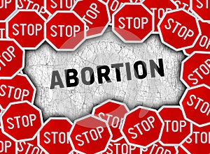 Stop sign and word abortion
