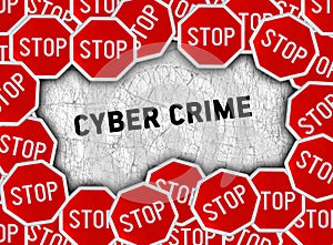 Stop sign and word cyberr crime