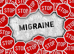 Stop sign and word migraine photo
