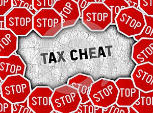Stop sign and word tax cheat