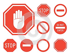 Stop signs collection in red and white