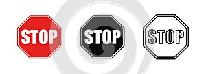 Stop signs. No entry sign. Prohibition sign walking pedestrians. Vector illustration