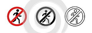 Stop signs. No entry sign. Prohibition sign walking pedestrians. Vector illustration