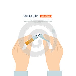Stop smoking, human hands breaking the cigarette