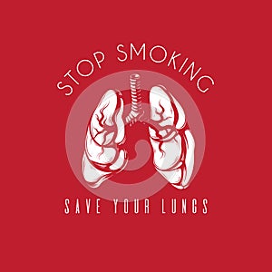 Stop smoking, save your lungs. Vector hand drawn realistic illustration of lungs isolated.