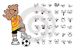 Stop Soccer futbol bear kid cartoon expressions collection