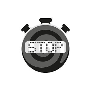 The stop stopwatch icon. Clock and watch, timer, countdown symbol. UI. Web. Logo. Sign. Flat design. App.