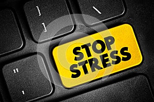 Stop Stress text button on keyboard, concept background