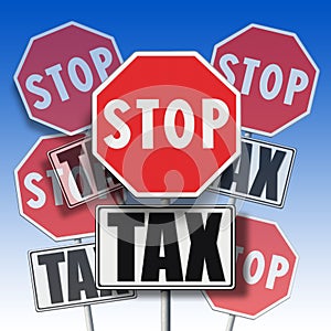 Stop tax written on many signboards photo